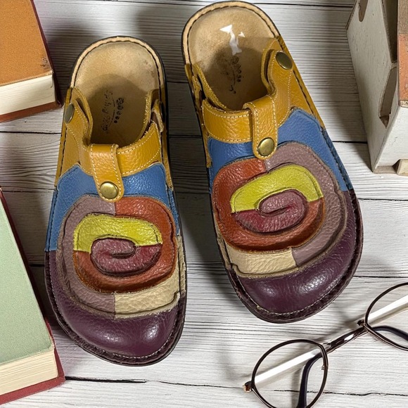 Spring Step L'Artiste Lollipop Leather Clogs Open Back Multi Color Comfort Shoes - Picture 1 of 8